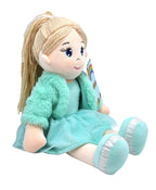 Mirada Huggable Bella Gudiya/Doll Soft Toy for Girls/Kids -42 cm |Cute Cuddle Companion | Washable and Super Soft Fabric Body |Stuffed Plush | Ideal Gift for Rakhi/Raksha Bandhan- Green Jacket