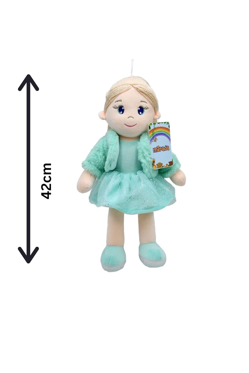 Mirada Huggable Bella Gudiya/Doll Soft Toy for Girls/Kids -42 cm |Cute Cuddle Companion | Washable and Super Soft Fabric Body |Stuffed Plush | Ideal Gift for Rakhi/Raksha Bandhan- Green Jacket
