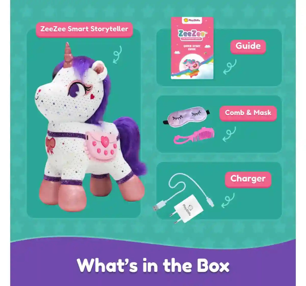 Playshifu Zeezee - The Smart Storyteller Interactive Unicorn Plush Toy, 3Y+ - Playshifu