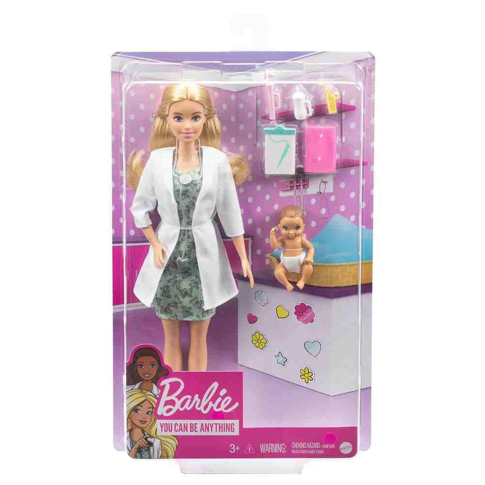 Barbie Baby Doctor Playset with Blonde Doll, Infant Doll, Stethoscope, Thermometer, Oscilloscope, Chart, Blanket & Baby Bottle, Kids for 3Y+, Multicolour - Barbie