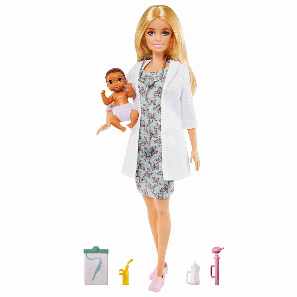 Barbie Baby Doctor Playset with Blonde Doll, Infant Doll, Stethoscope, Thermometer, Oscilloscope, Chart, Blanket & Baby Bottle, Kids for 3Y+, Multicolour - Barbie