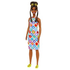Barbie Fashionistas Doll with Brown Hair in Bun Wearing Colorful Croch