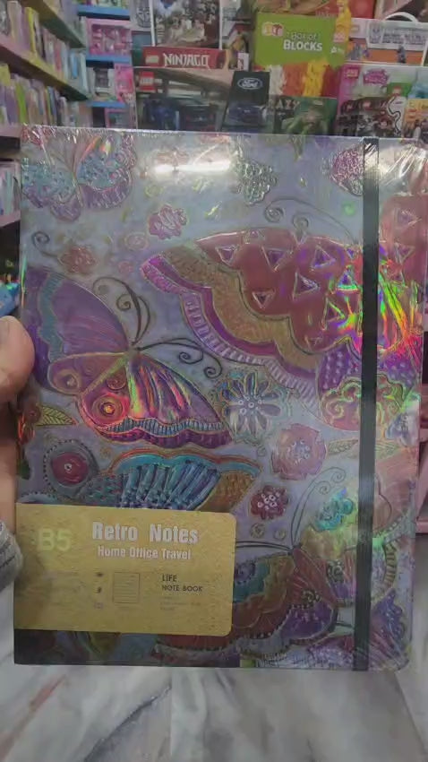 Diary Ruled B5, Hard Bound Notebook Psychedelic Holographic print (front and back