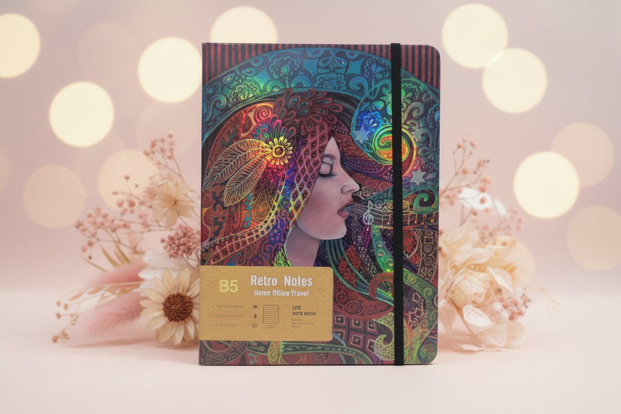 Diary Ruled B5, Hard Bound Notebook Psychedelic Holographic print (front and back